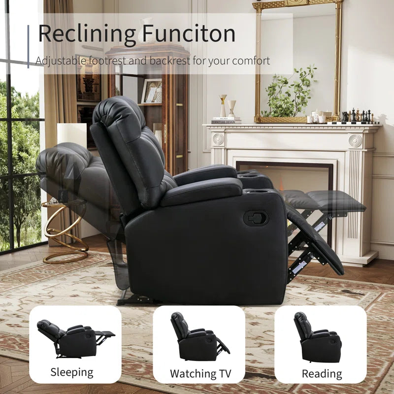 33.5" Wide Modern Faux Leather Soft Backrest Manual Release Recliner Chair with Massage & Storage & Cup Holder (Set of 2)
