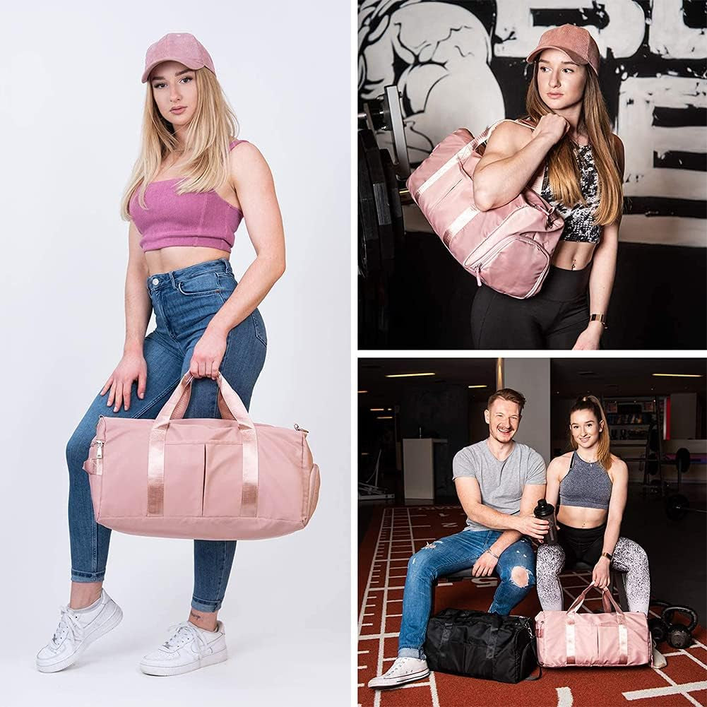 Waterproof Duffel Gym Bag Pink for Women and Men Swim Sports Travel Weekender Bag,19.68Inch