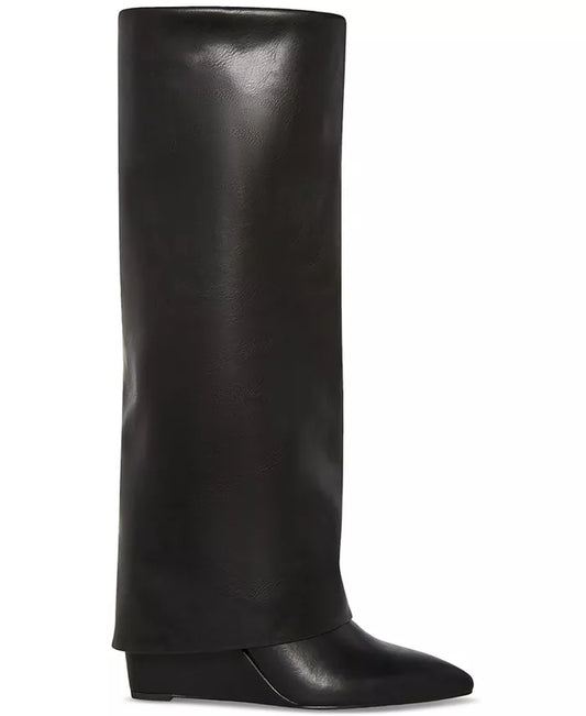Evander Fold-Over Cuffed Knee High Wedge Dress Boots
