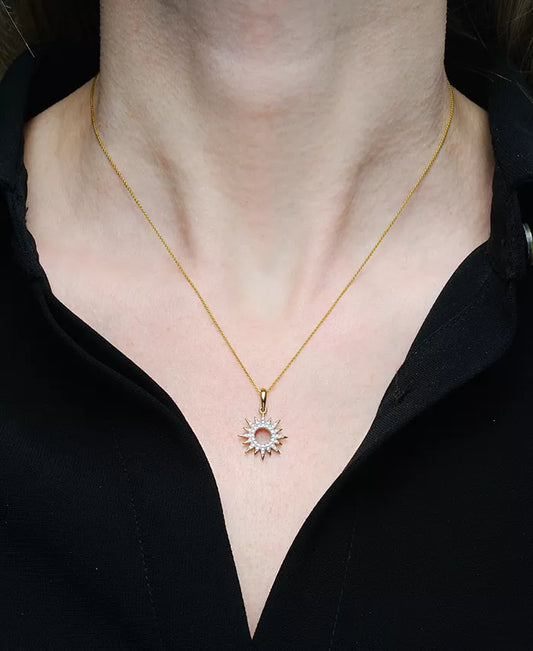 Diamond Sun Pendant Necklace (1/10 Ct. T.W.) in 14K Gold Created for Macy'S (Also Available in Black Diamond)