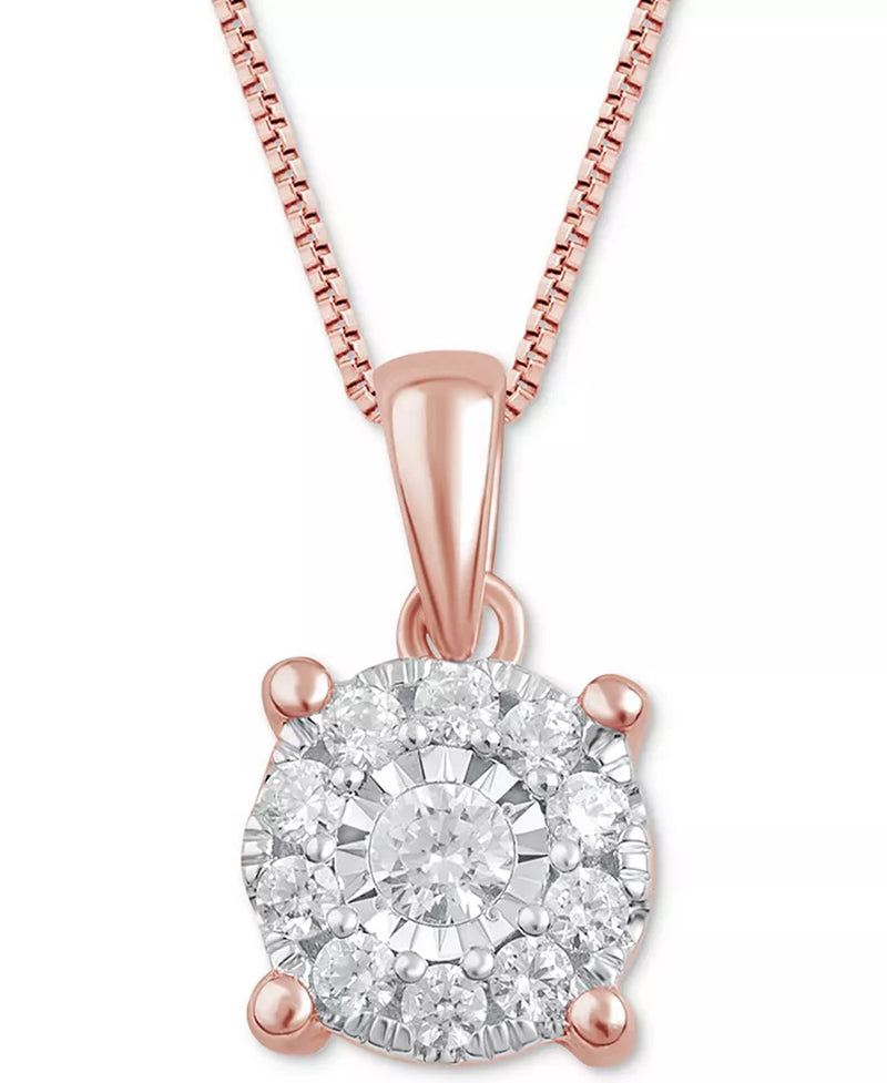 Diamond Halo 18" Pendant Necklace (1/3 Ct. T.W.) in 14K White, Yellow or Rose Gold