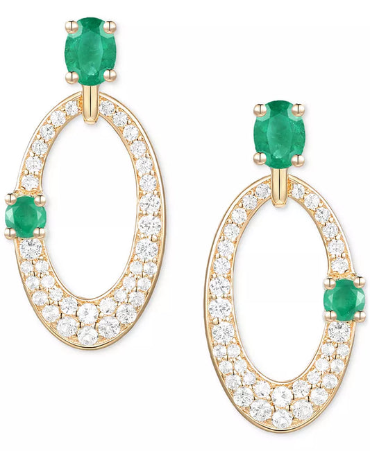 Ruby (5/8 Ct. T.W.) & Diamond (1/3 Ct. T.W.) Oval Doorknocker Drop Earrings in 14K Gold (Also Available in Emerald & Sapphire)