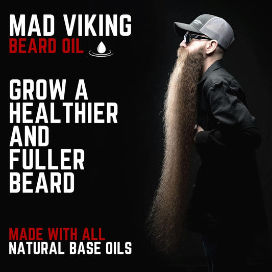 Mad Viking Valhalla Beard Oil - Hydrate, Soften and Grow Your Beard Naturally. Fight Itch and Dandruff with a Smooth Sandalwood & Vanilla Scent, Made in the USA - 2Oz