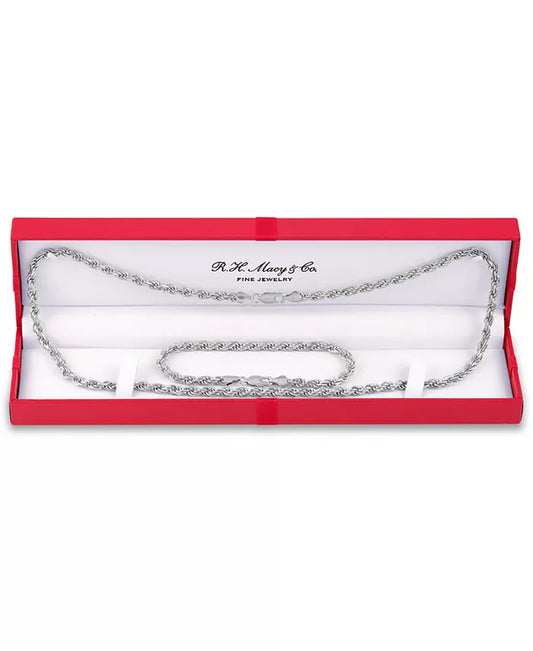 2-Pc. Set 22" Rope Link Chain Necklace & Matching Bracelet, Created for Macy'S