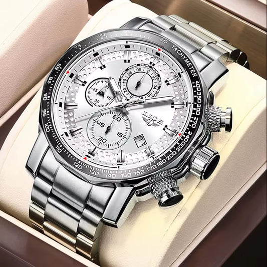Men'S Watches Chronograph Stainless Steel Waterproof Business Multi-Functional Original Exclusive Wristwatch for Men+Box