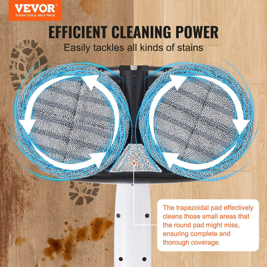 VEVOR Cordless Electric Mop, Electric Spin Mop with Water Tank, up to 40 Mins Battery, LED Headlight, Dual Mop Heads, 4 Microfiber Pads & 4 Trapezoid Microfiber Pads, for Hardwood/Tile Floor Cleaning
