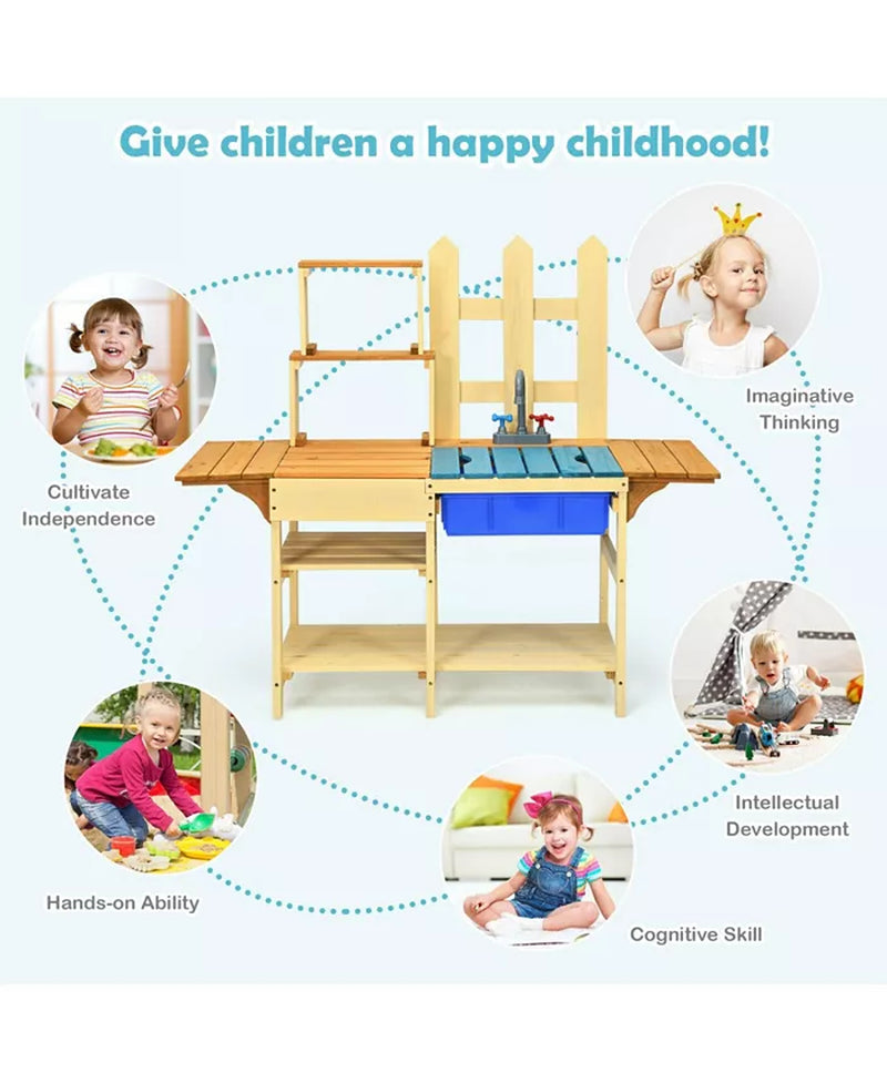 Kid'S Outdoor Wooden Pretend Cook Kitchen Playset Toy