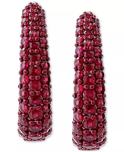 EFFYÂ® Ruby Oval Small Huggie Hoop Earrings (2 Ct. T.W.) in Sterling Silver (Also Available in Pink Sapphire & Sapphire)