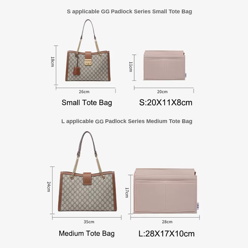 Fits GG Padlock Felt Cloth Bag Liner Travel Insert Organizer Handbag Purse Large Liner Portable Cosmetic Bags Handbag Shaper