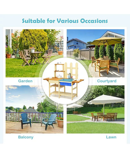Kid'S Outdoor Wooden Pretend Cook Kitchen Playset Toy