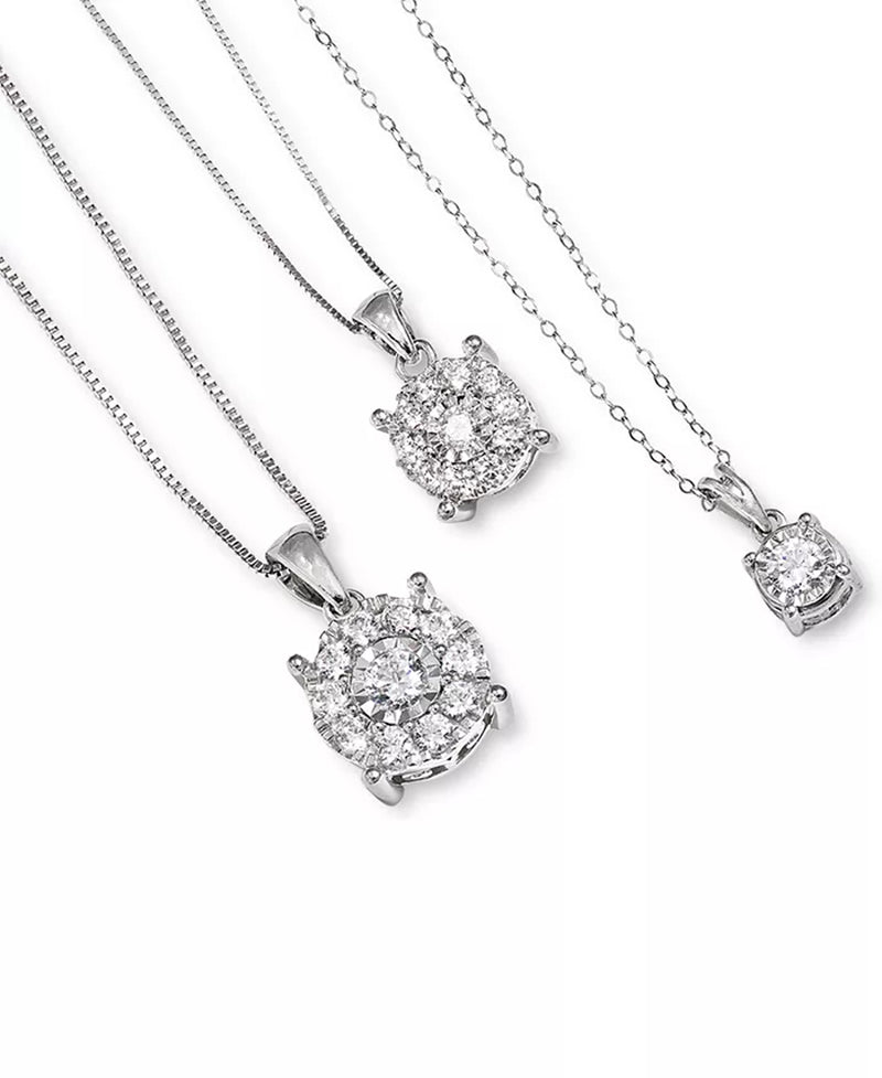 Diamond Halo 18" Pendant Necklace (1/3 Ct. T.W.) in 14K White, Yellow or Rose Gold