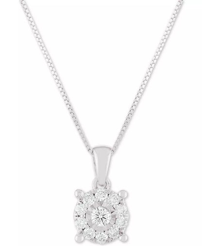 Diamond Halo 18" Pendant Necklace (1/3 Ct. T.W.) in 14K White, Yellow or Rose Gold