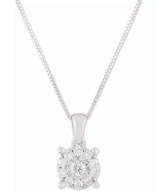 Diamond Halo 18" Pendant Necklace (1/3 Ct. T.W.) in 14K White, Yellow or Rose Gold