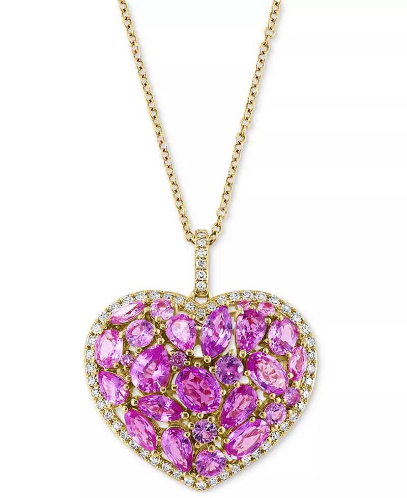 EFFYÂ® Ruby (4-3/4 Ct. T.W.) & Diamond (1/3 Ct. T.W.) Heart 18" Pendant Necklace in 14K Gold