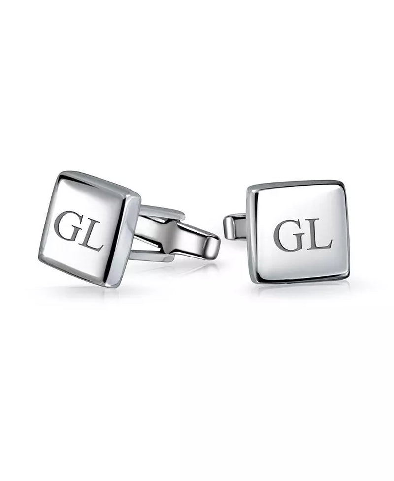 Initial Geometric Solid Flat Square .925 Sterling Silver Shirt Cufflinks Cuff Links Executive Gift Hinge Bullet Back