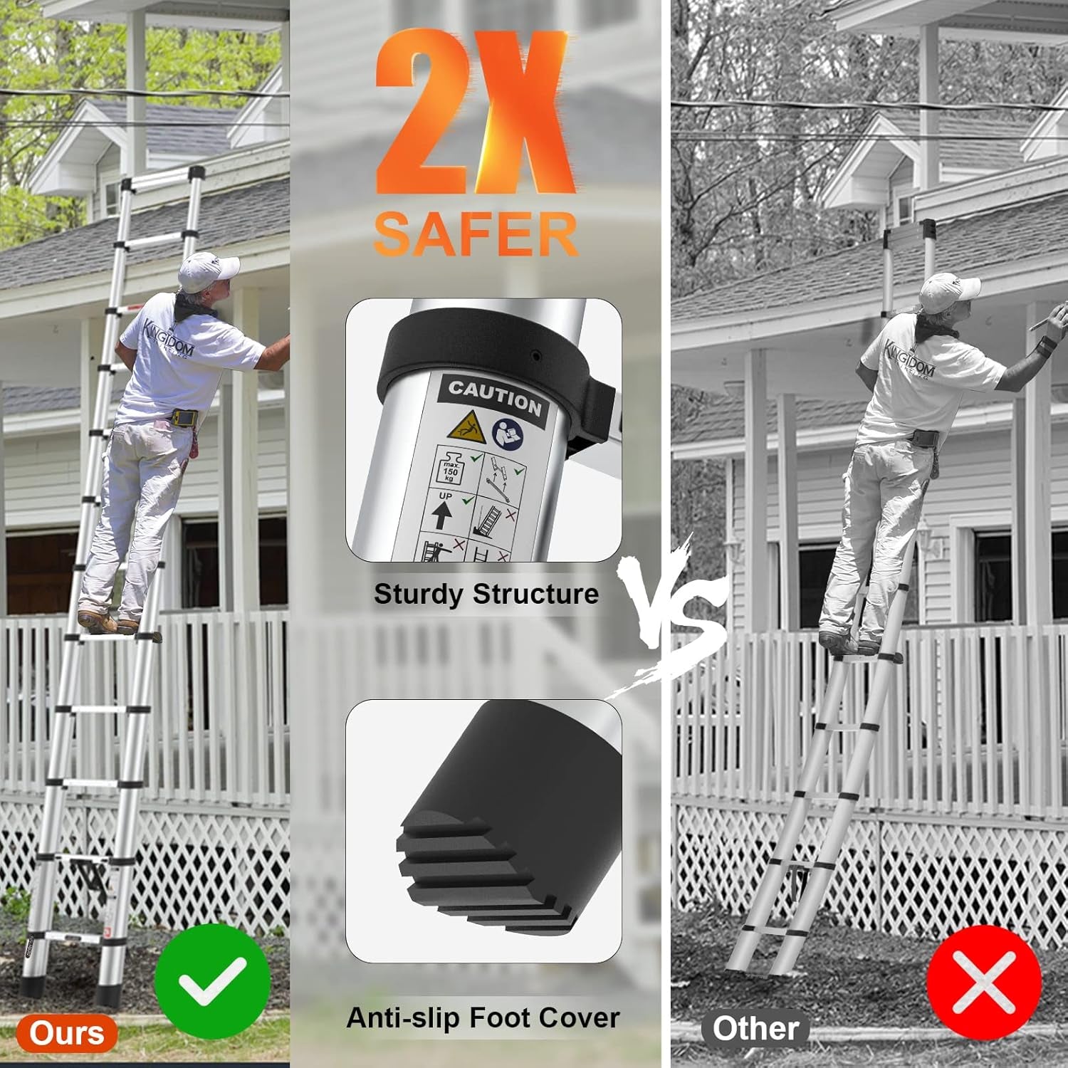 Telescoping Ladder,  8.5Ft Extension Ladder Telescopic Stepladder One-Button Retraction 330Lbs Max Capacity, Multi Position RV Ladder for Indoor & Outdoor Work