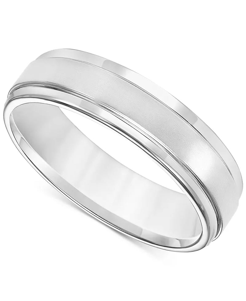 Men'S Comfort Fit Brushed Finish Bevel Edge Wedding Band in Platinum