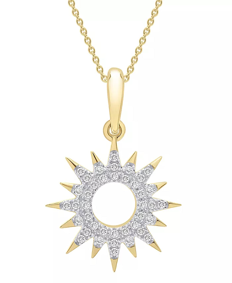 Diamond Sun Pendant Necklace (1/10 Ct. T.W.) in 14K Gold Created for Macy'S (Also Available in Black Diamond)