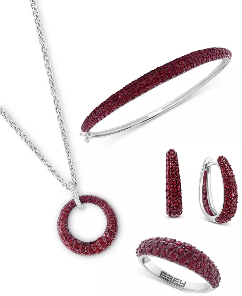 EFFYÂ® Ruby Oval Small Huggie Hoop Earrings (2 Ct. T.W.) in Sterling Silver (Also Available in Pink Sapphire & Sapphire)