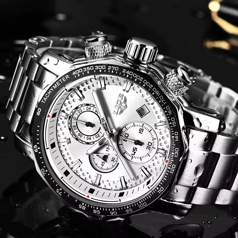 Men'S Watches Chronograph Stainless Steel Waterproof Business Multi-Functional Original Exclusive Wristwatch for Men+Box