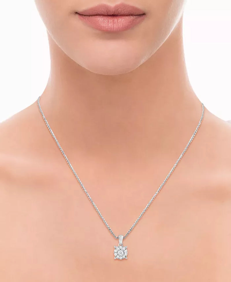 Diamond Halo 18" Pendant Necklace (1/3 Ct. T.W.) in 14K White, Yellow or Rose Gold