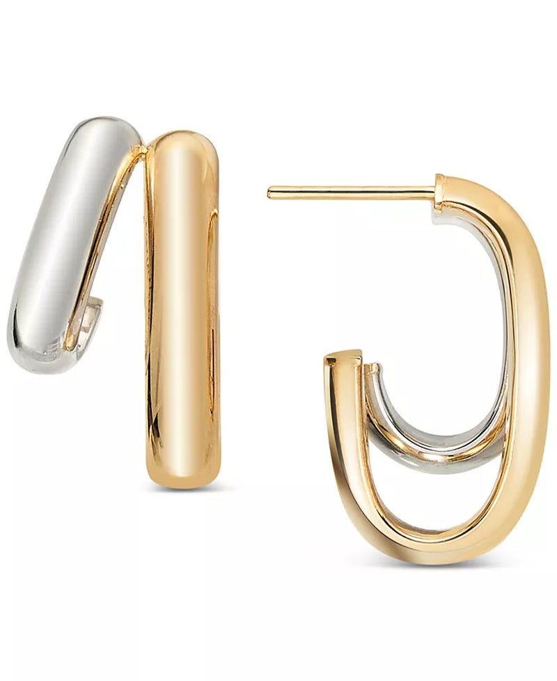 Double Polished Oval & round Hoop Earrings in 10K Two-Tone Gold