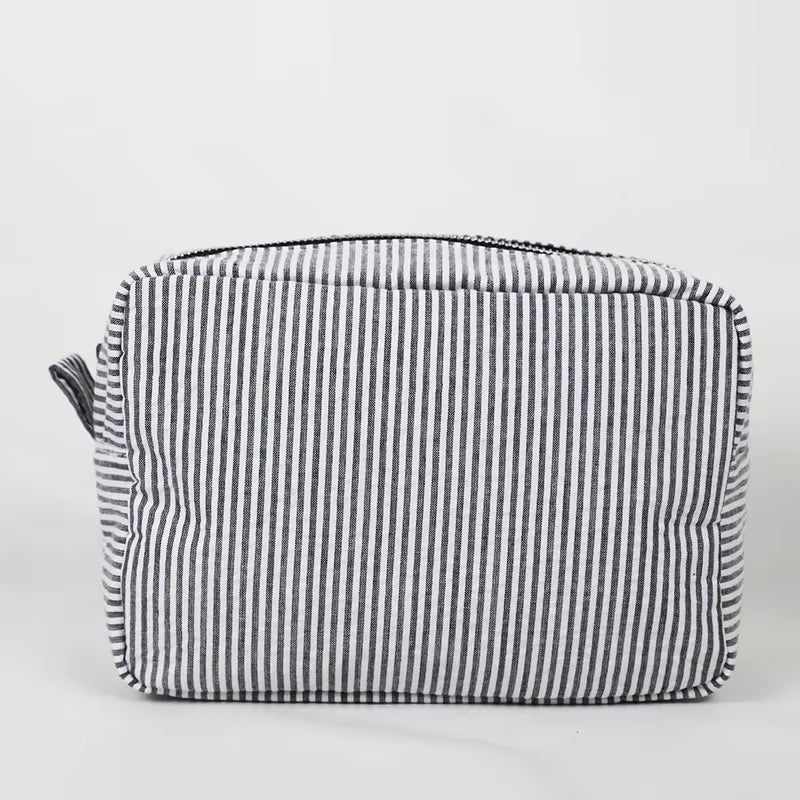 Seersucker Ruffle Cosmetic Bags Pink/Purple Striped Storage Make up Bags for Women Lady with Zipper Travel Bag Makeup Bag