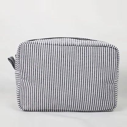 Seersucker Ruffle Cosmetic Bags Pink/Purple Striped Storage Make up Bags for Women Lady with Zipper Travel Bag Makeup Bag