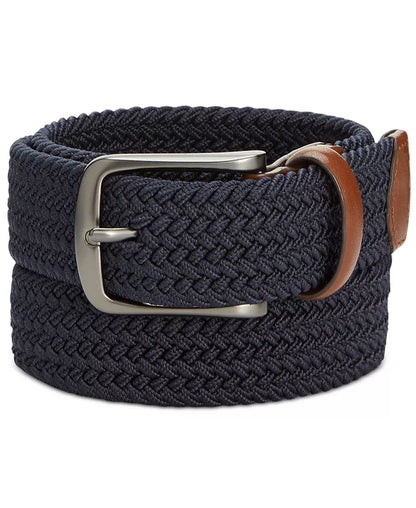 Men'S Webbed Leather-Trim Belt