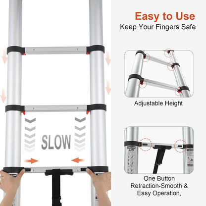 Telescoping Ladder,  8.5Ft Extension Ladder Telescopic Stepladder One-Button Retraction 330Lbs Max Capacity, Multi Position RV Ladder for Indoor & Outdoor Work