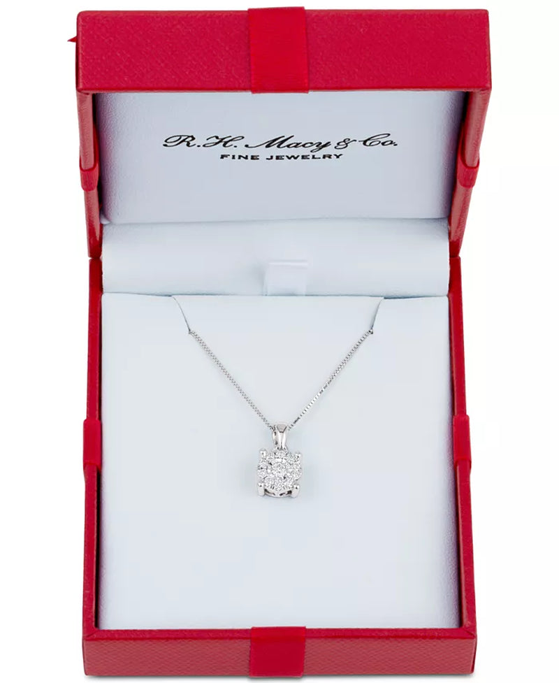 Diamond Halo 18" Pendant Necklace (1/3 Ct. T.W.) in 14K White, Yellow or Rose Gold