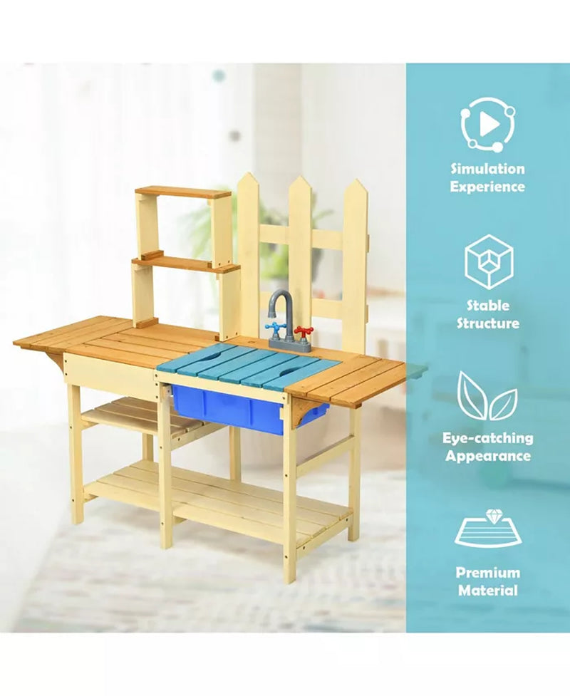 Kid'S Outdoor Wooden Pretend Cook Kitchen Playset Toy