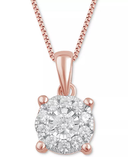Diamond Halo 18" Pendant Necklace (1/3 Ct. T.W.) in 14K White, Yellow or Rose Gold