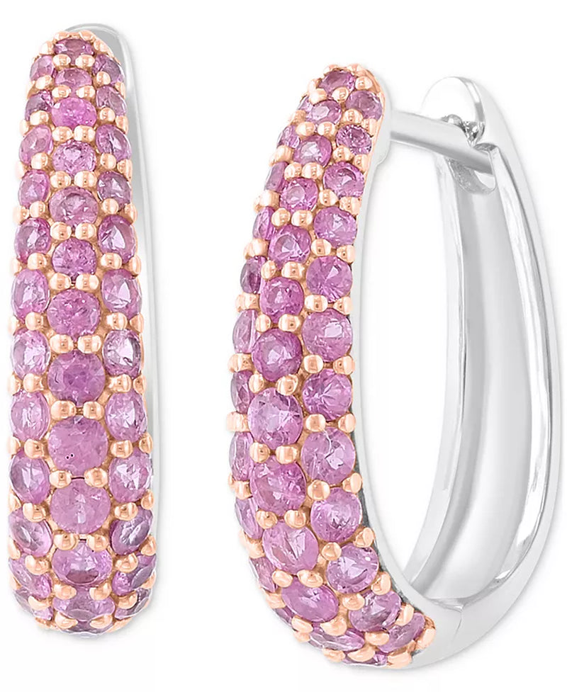 EFFYÂ® Ruby Oval Small Huggie Hoop Earrings (2 Ct. T.W.) in Sterling Silver (Also Available in Pink Sapphire & Sapphire)
