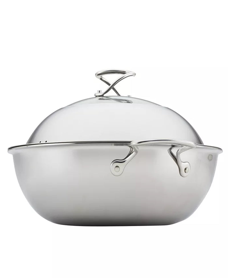 Clad Stainless Steel 14" Induction Wok with Glass Lid and Hybrid Steelshield and Non-Stick Technology