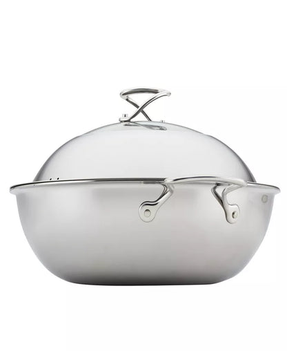 Clad Stainless Steel 14" Induction Wok with Glass Lid and Hybrid Steelshield and Non-Stick Technology