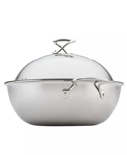 Clad Stainless Steel 14" Induction Wok with Glass Lid and Hybrid Steelshield and Non-Stick Technology