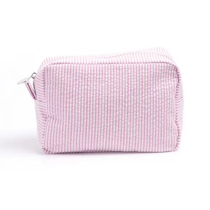 Seersucker Ruffle Cosmetic Bags Pink/Purple Striped Storage Make up Bags for Women Lady with Zipper Travel Bag Makeup Bag