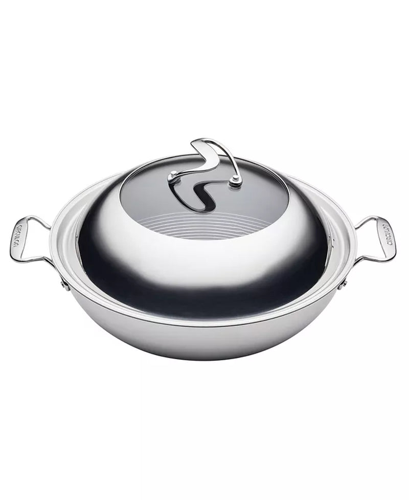 Clad Stainless Steel 14" Induction Wok with Glass Lid and Hybrid Steelshield and Non-Stick Technology