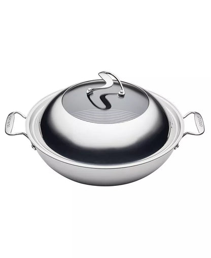 Clad Stainless Steel 14" Induction Wok with Glass Lid and Hybrid Steelshield and Non-Stick Technology