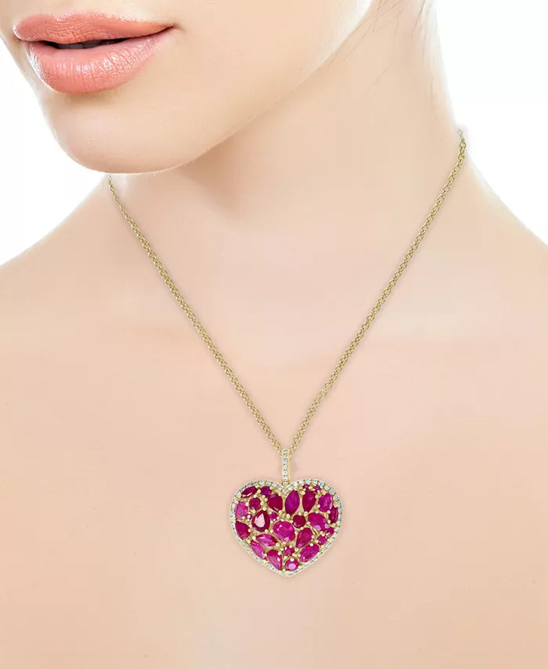 EFFYÂ® Ruby (4-3/4 Ct. T.W.) & Diamond (1/3 Ct. T.W.) Heart 18" Pendant Necklace in 14K Gold