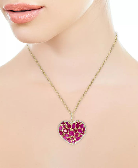 EFFYÂ® Ruby (4-3/4 Ct. T.W.) & Diamond (1/3 Ct. T.W.) Heart 18" Pendant Necklace in 14K Gold