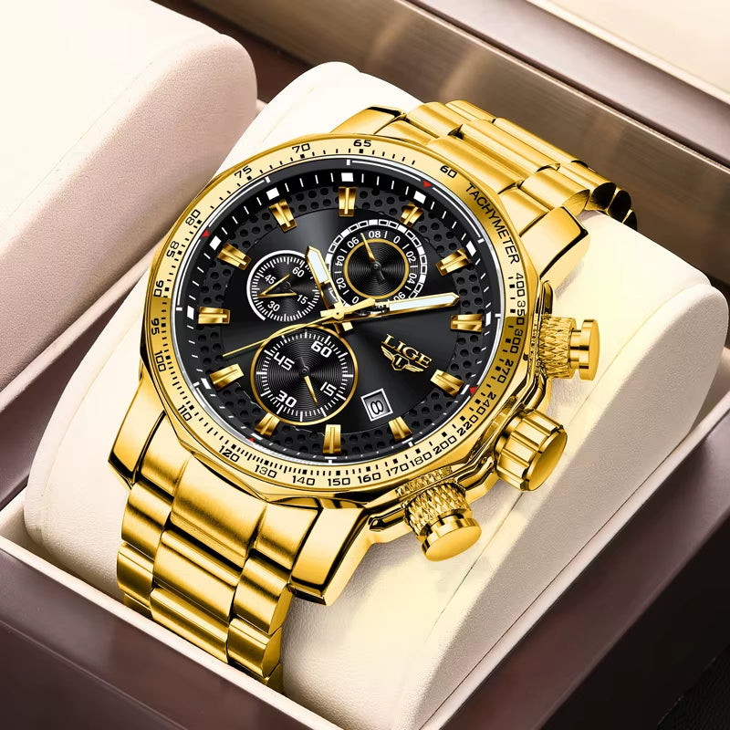 Men'S Watches Chronograph Stainless Steel Waterproof Business Multi-Functional Original Exclusive Wristwatch for Men+Box
