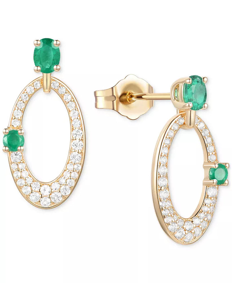 Ruby (5/8 Ct. T.W.) & Diamond (1/3 Ct. T.W.) Oval Doorknocker Drop Earrings in 14K Gold (Also Available in Emerald & Sapphire)