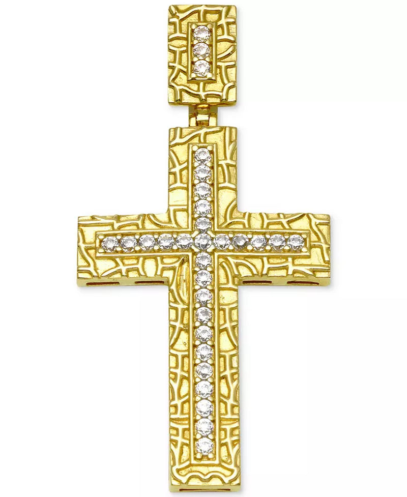 Men'S Diamond Textured Cross Pendant (1/4 Ct. T.W.) in 10K Gold