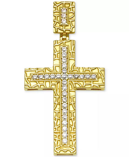 Men'S Diamond Textured Cross Pendant (1/4 Ct. T.W.) in 10K Gold