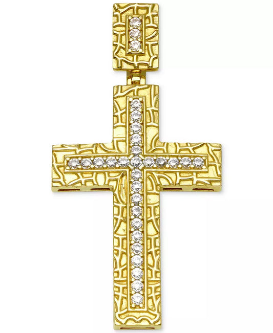 Men'S Diamond Textured Cross Pendant (1/4 Ct. T.W.) in 10K Gold