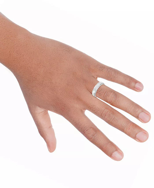 Men'S Comfort Fit Brushed Finish Bevel Edge Wedding Band in Platinum