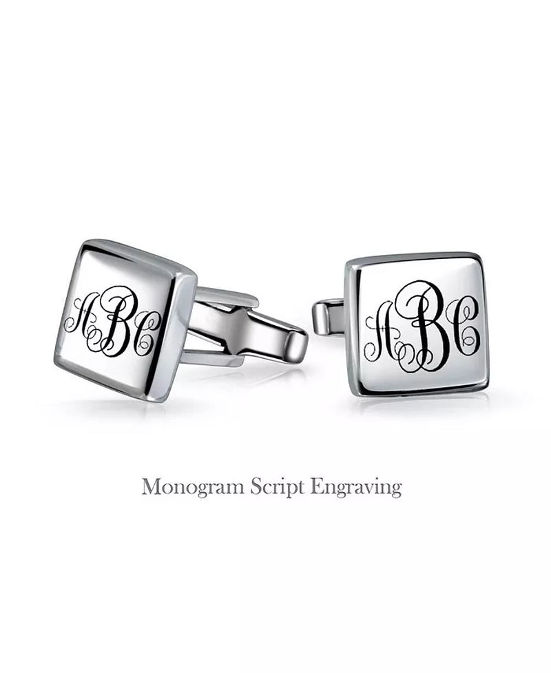 Initial Geometric Solid Flat Square .925 Sterling Silver Shirt Cufflinks Cuff Links Executive Gift Hinge Bullet Back