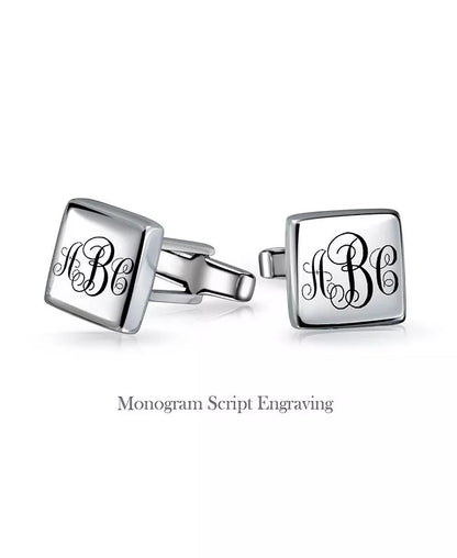 Initial Geometric Solid Flat Square .925 Sterling Silver Shirt Cufflinks Cuff Links Executive Gift Hinge Bullet Back